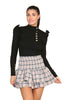 Ribbed Knit Gold Button Detail Jumper With Frill