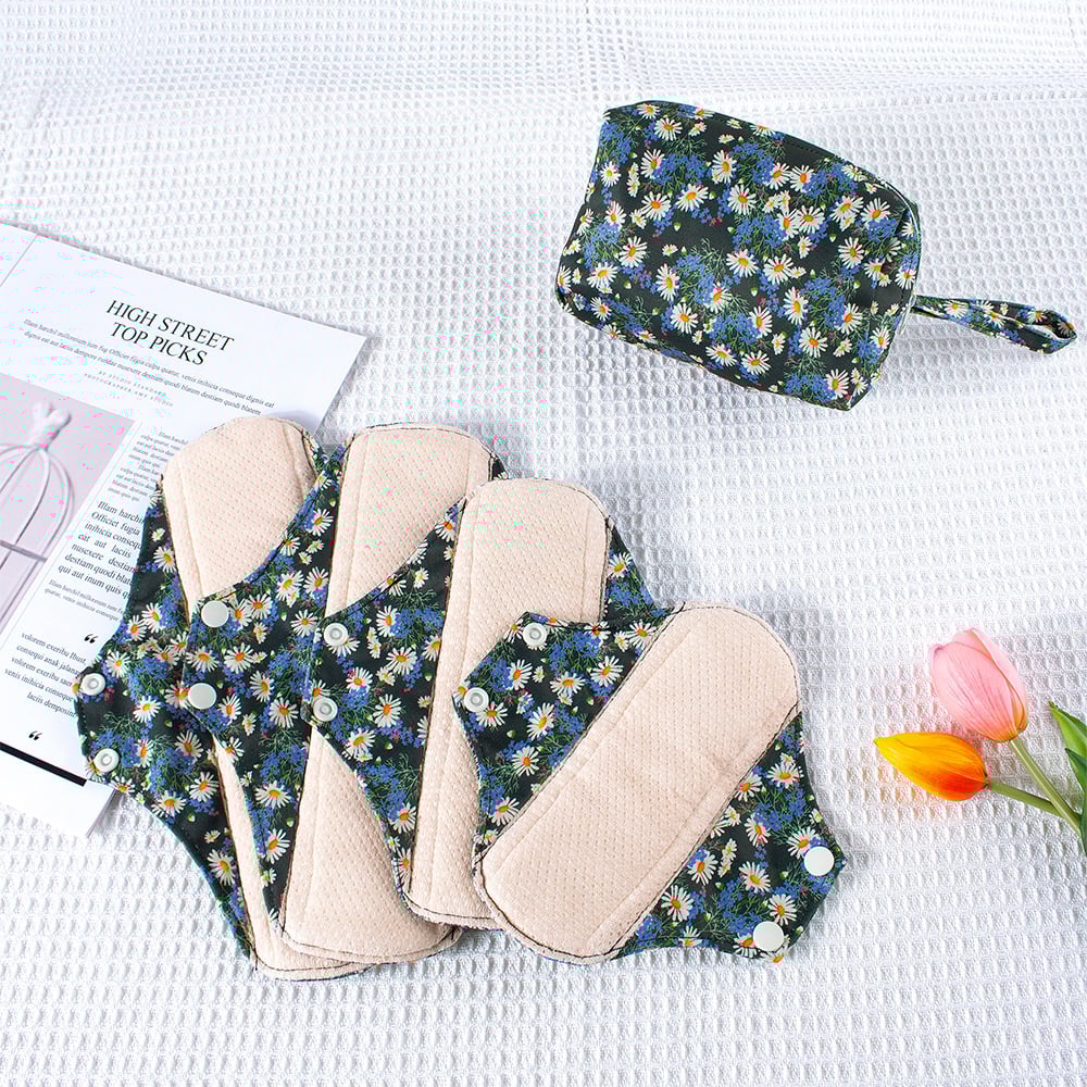 Washable Reusable Cotton Cloth Sanitary Napkins 5-Piece Set