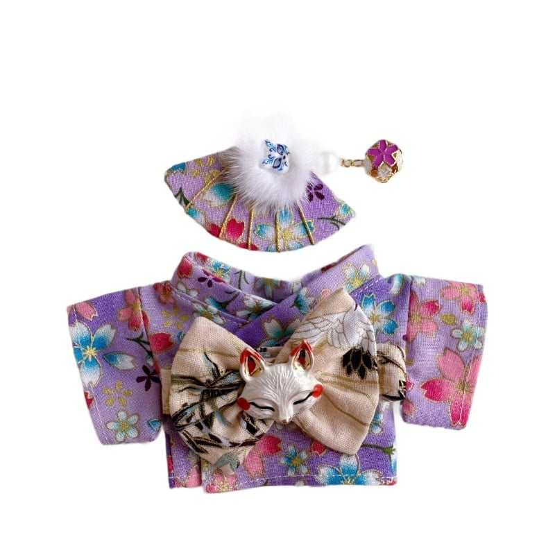 17cm Labubu Plush Doll with Kimono and Hair Accessories