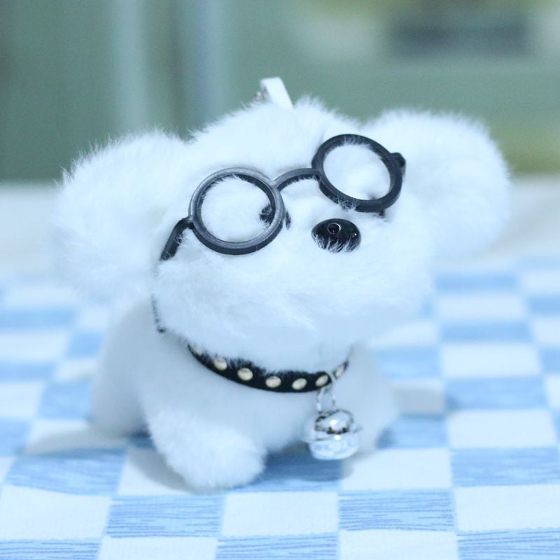 Cute Bell Puppy Plush Toy with Glasses ? Keychain & Bag Pendant