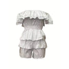 Womens Sexy Off Shoulder Rompers Summer Ruffle Short Sleeve Tiered Short Jumpsuits