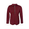 Women's Solid Color Textured Zip-Up Collared Long Sleeve Top - Casual Fall&Spring Blouse With Stretchy Comfort Fit