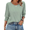 Womens Dressy Casual 3 4 Sleeve Tops Summer Trendy Puff-Sleeve Crew Neck Blouses With Smocked Cuffs