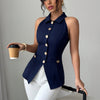Women's Elegant Solid Sleeveless Vest - Button Front Lapel Top, Slim Fit Camisole For Spring&Summer