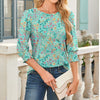 Womens Dressy Casual 3 4 Sleeve Tops Summer Trendy Puff-Sleeve Crew Neck Blouses With Smocked Cuffs