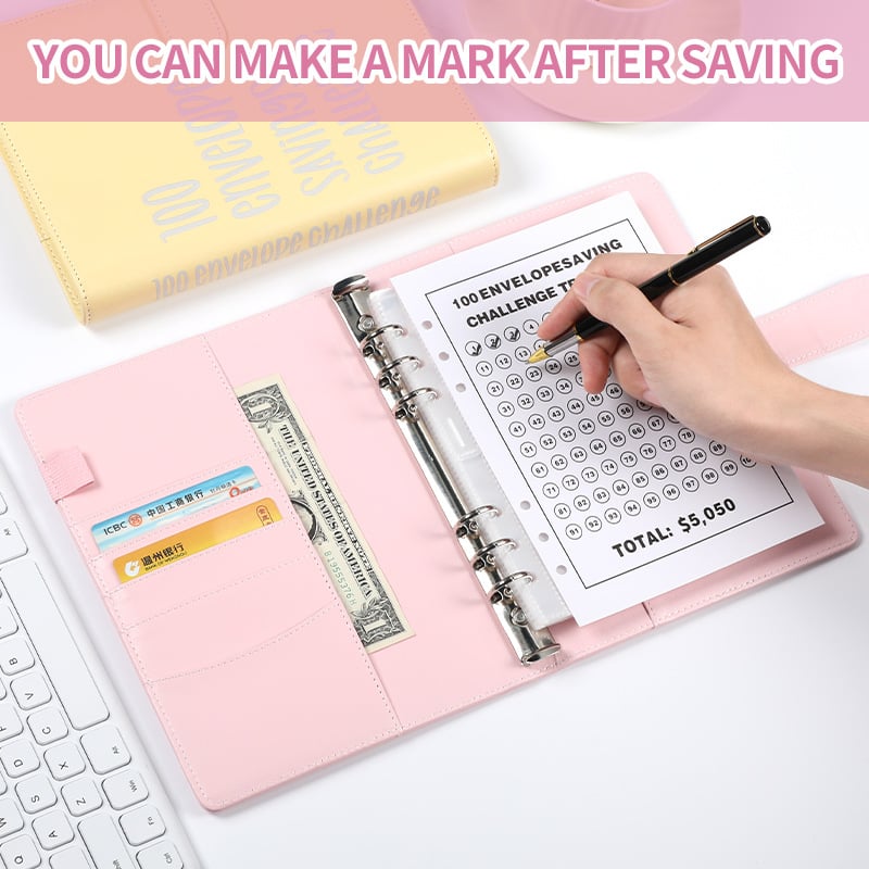 100EnvelopeChallenge loose-leaf book 100 days money saving book challenge cash envelope saving book