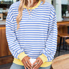 Women's Casual Crewneck Striped Long Sleeve Sweatshirt - Comfortable Loose Fit Ribbed Knit Top For Spring&Fall