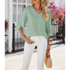 Women's Chiffon Blouses 3 4 Sleeve Summer Dressy Tunic Tops Casual Loose V Neck T-Shirts