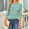 Womens Dressy Casual 3 4 Sleeve Tops Summer Trendy Puff-Sleeve Crew Neck Blouses With Smocked Cuffs