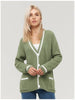 Women's All-match V-neck Pocket Color Matching Knitted Long Sleeve Sweater Coat