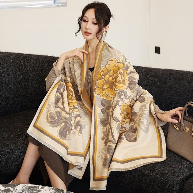 National Style Elegant Cashmere Scarf Double-sided Dual-use Jacquard Shawl