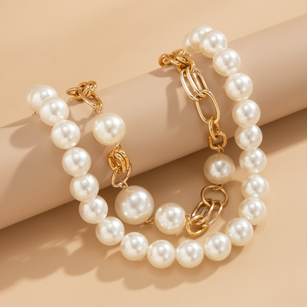 European and American Cross-border Jewelry Creative Punk Style Round Bead Double Layer Overlapping Necklace necklace Exaggerated Metal Chain