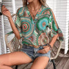 Short Sleeve Printed V-neck Pullover Casual Top Women