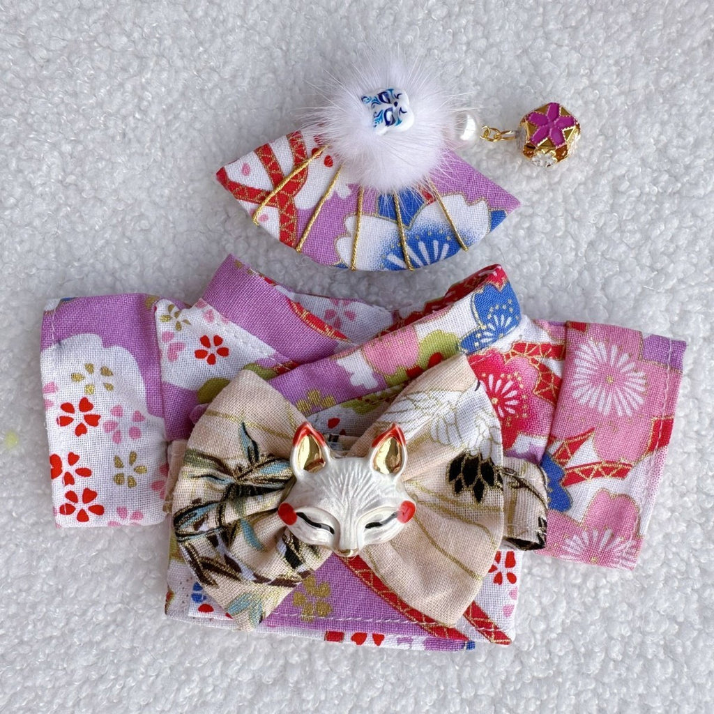 17cm Labubu Plush Doll with Kimono and Hair Accessories