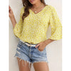 Womens Summer Floral Print Blouses V-Neck Flare Sleeve Tops Dressy Casual T-Shirts