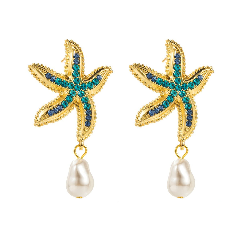 Personalized conch and starfish pendant necklace earrings