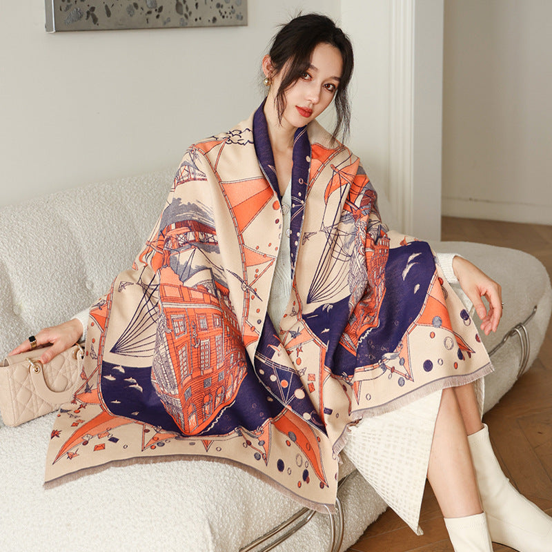 National Style Elegant Cashmere Scarf Double-sided Dual-use Jacquard Shawl