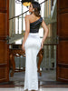 Women Sexy Off Shoulder Sleeveless Black&White Elegant  Bodycon Dress