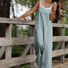 Ladies' Solid Color Casual Sleeveless Adjustable Wide Leg Jumpsuit