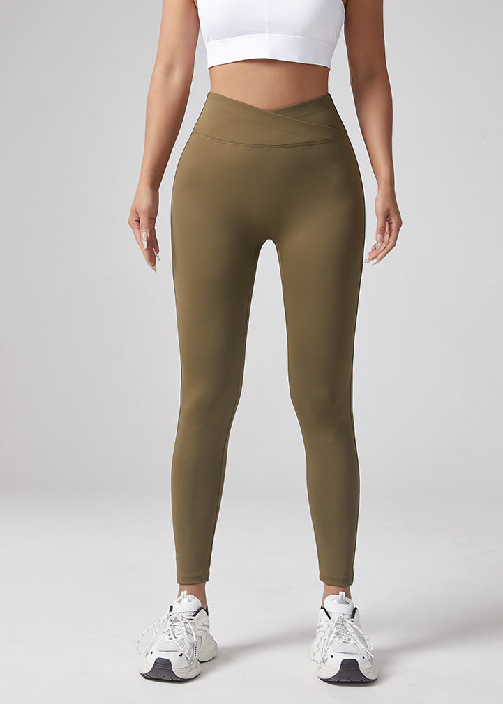 V-waist Yoga Elastic Tight Pants, Women's Peach Hip Lifting Running Speed Drying Yoga Pants, Workwear Pocket Button Pants