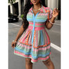 Women's Printed Collar Button Down Dress - Puff Short Sleeve Mini Shirt Dress