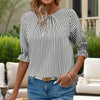 Women's Solid Color Casual Back Button Shirt - Round Neck Striped Summer Top, Breathable Blouse For Relaxed Wear