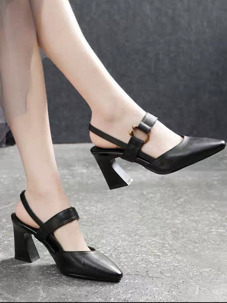 Women's Casual Square Toe Back Empty Sandals with Chunky Heel