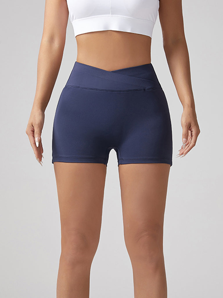 V-waist Stretch Yoga Workwear, Pocket Button Tight Pants, Women's Peach Hip Running And Fitness Shorts