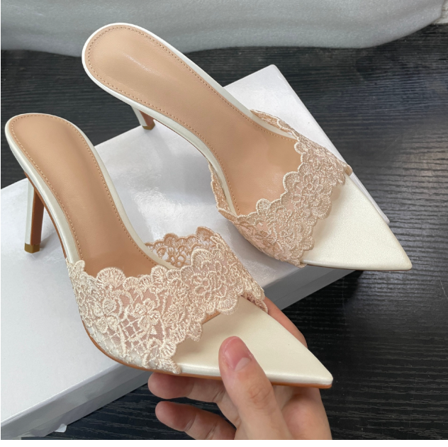 lace high heel slippers