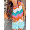 Womens Summer Rainbow Striped Sweater Vest Sleeveless Knit Crew Neck Color Block Going Out Cropped Tank Top