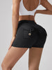 V-waist Stretch Yoga Workwear, Pocket Button Tight Pants, Women's Peach Hip Running And Fitness Shorts