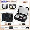The makeup bag comes with a mirror and a lamp