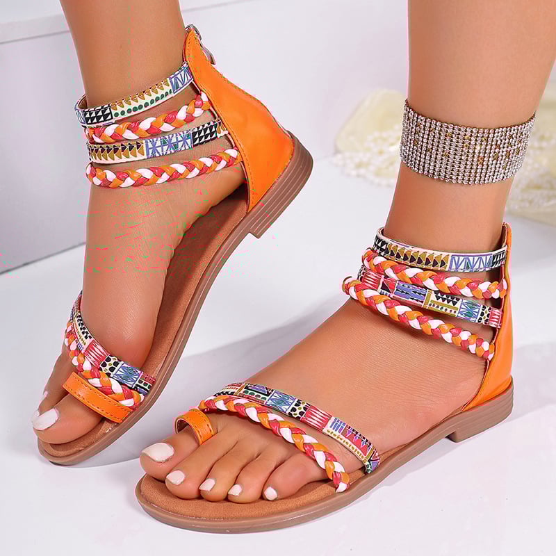 Women's Flat plus size Sandals 2025 New Summer Sandals Bohemian Ethnic Style Round-toe Fashion Outfit