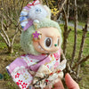 17cm Labubu Plush Doll with Kimono and Hair Accessories