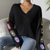 Sweet Commute Style V-neck Jacquard Flowers Regular Sleeve Sweater Pullover
