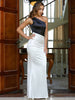 Women Sexy Off Shoulder Sleeveless Black&White Elegant  Bodycon Dress