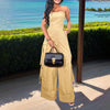 Women's Solid Color Sleeveless Jumpsuit - Wide Leg Romper With Adjustable Hem & 4 Pockets Summer Casual Outfit