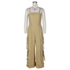 Women's Solid Color Sleeveless Jumpsuit - Wide Leg Romper With Adjustable Hem & 4 Pockets Summer Casual Outfit