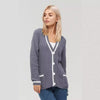 Women's All-match V-neck Pocket Color Matching Knitted Long Sleeve Sweater Coat
