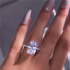 A large oval zircon ring plated with white gold