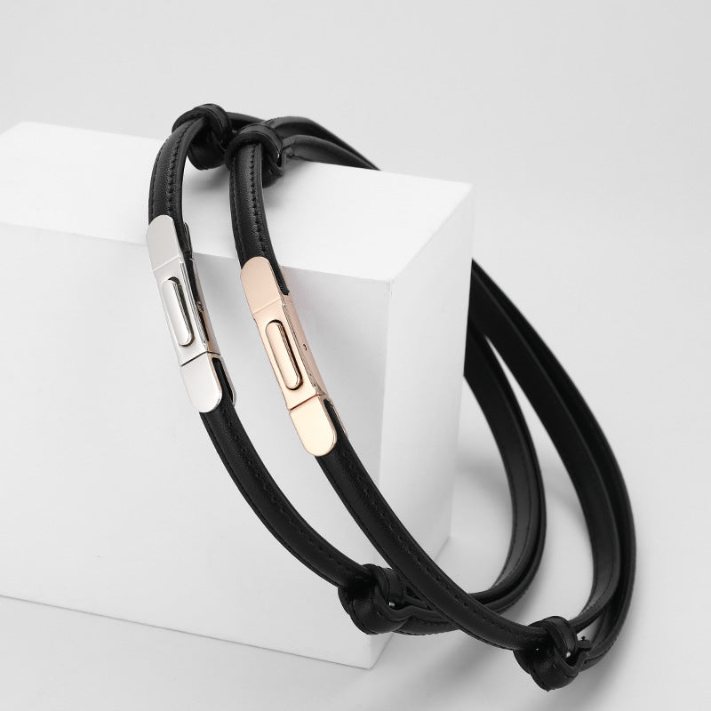 Women's Thin Genuine Leather Dress Simple Suit Coat Waist Belt