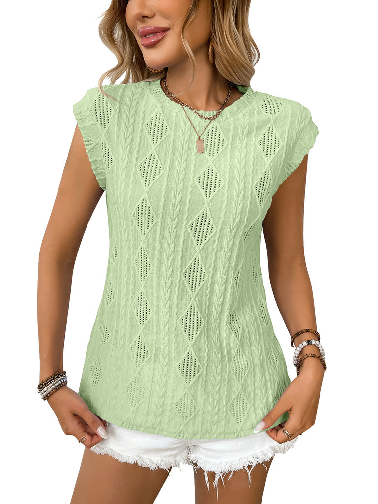 Jacquard Short Sleeve Loose T-shirt Vest For Women