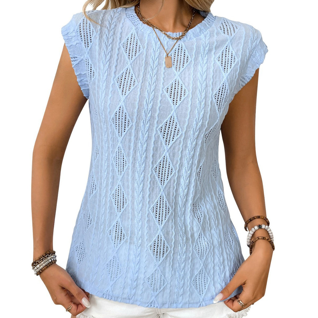 Jacquard Short Sleeve Loose T-shirt Vest For Women