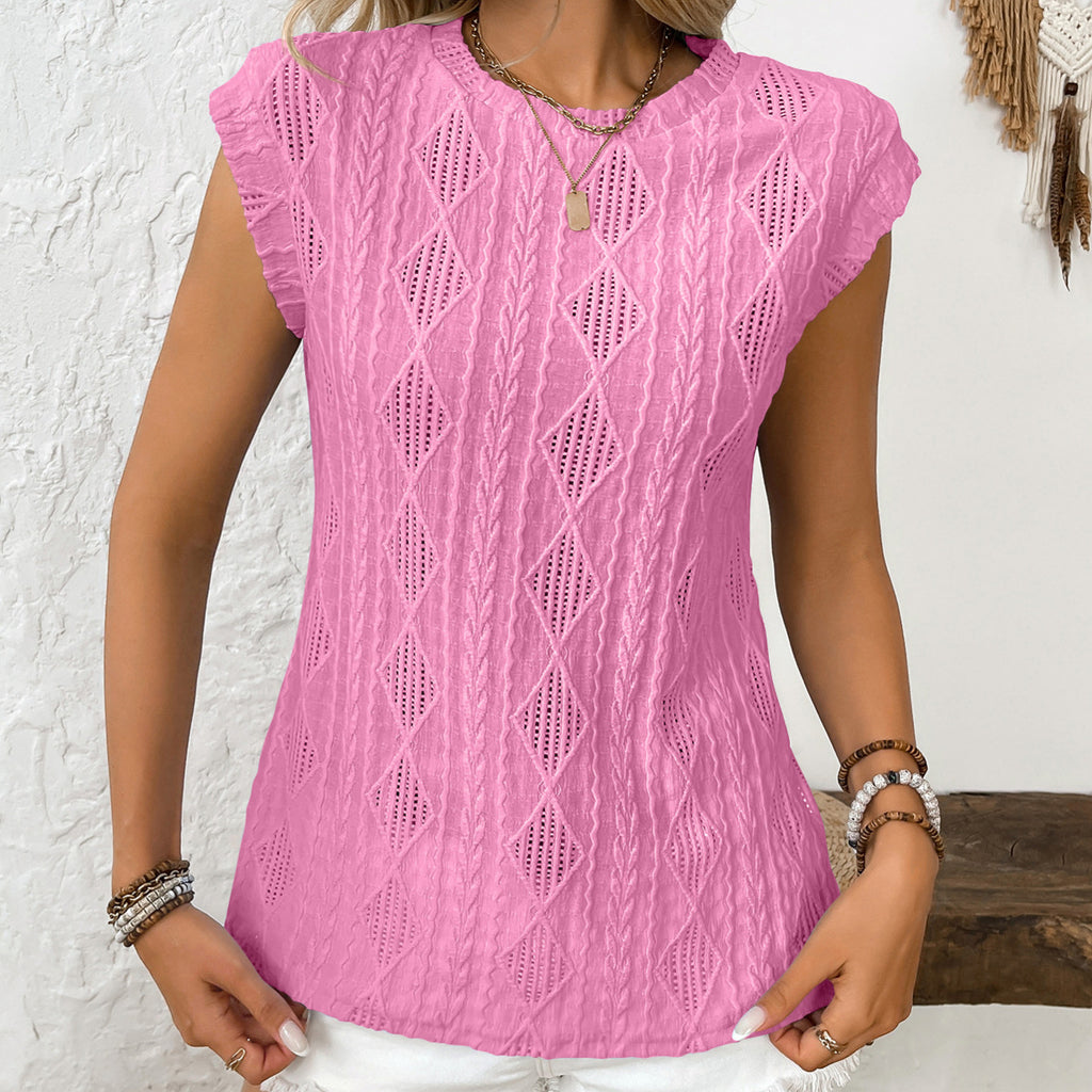 Jacquard Short Sleeve Loose T-shirt Vest For Women