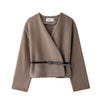 Clothing With Belt Soft V-neck Long Sleeve Jacket Coat