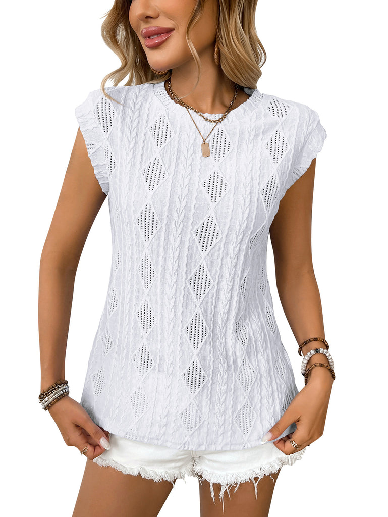 Jacquard Short Sleeve Loose T-shirt Vest For Women