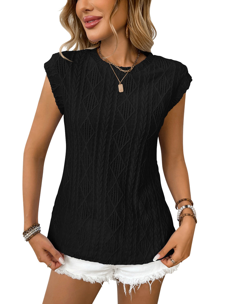 Jacquard Short Sleeve Loose T-shirt Vest For Women