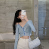 Sneaky Design Navel Short Design Temperament Slim Thin New Long Sleeve