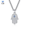 European and American Cross-border Classic Hand of Fatima CNC Full Diamond Titanium Steel Unisex Pendant Necklace Jewelry