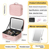 The makeup bag comes with a mirror and a lamp